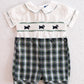 Heirloom Carriage Boutique Smocked Scottie Dog Baby Romper with Plaid Shorts: 12m