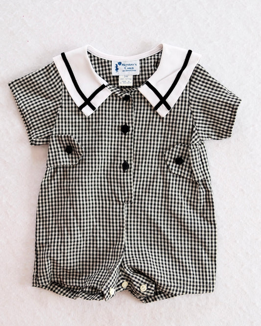 Heriloom Monday’s Child Black Gingham Baby Romper: 3M