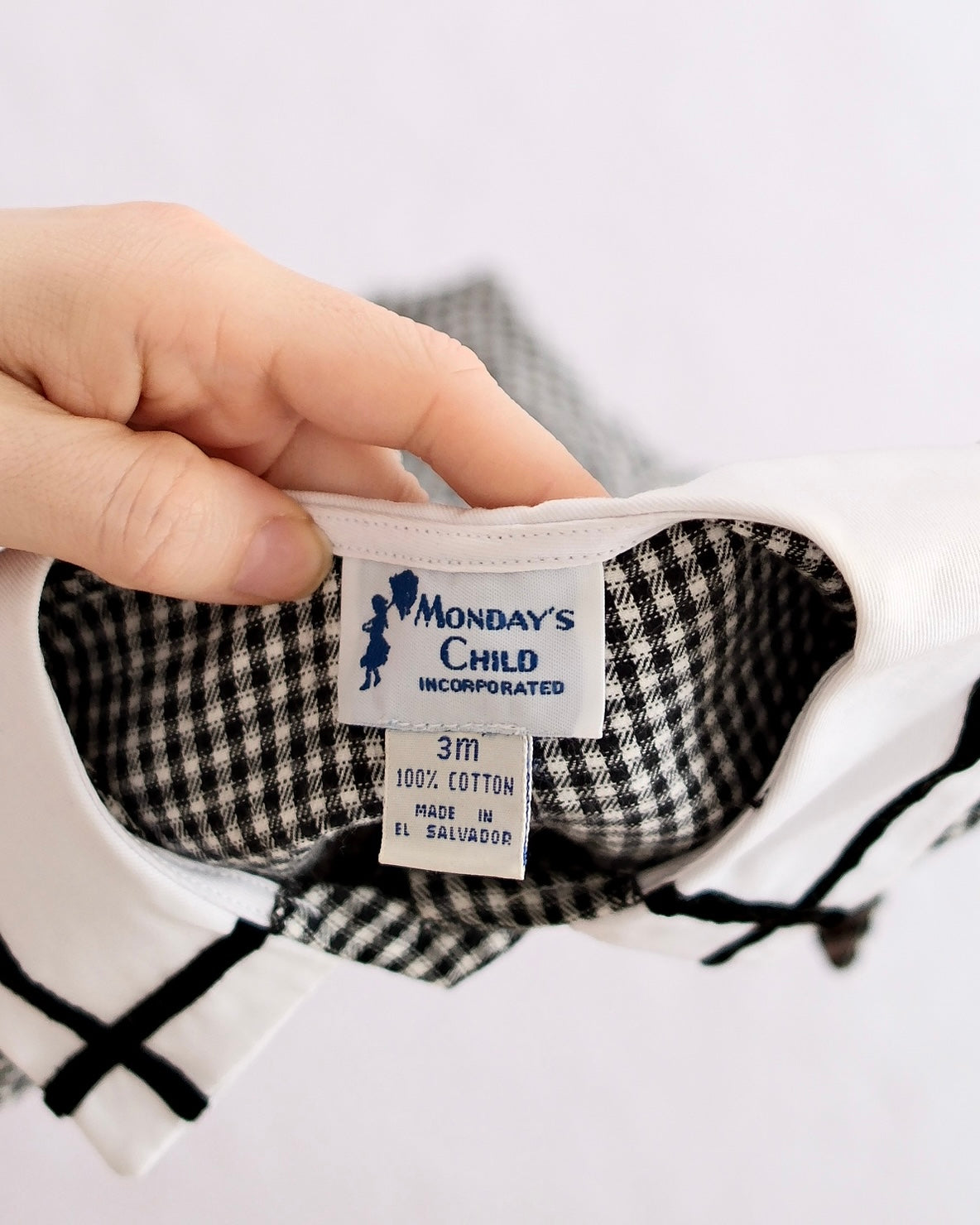 Heriloom Monday’s Child Black Gingham Baby Romper: 3M