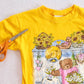 Vintage Yellow Teddy Bear Floral Kitchen Scene Kids T-Shirt: 7/8