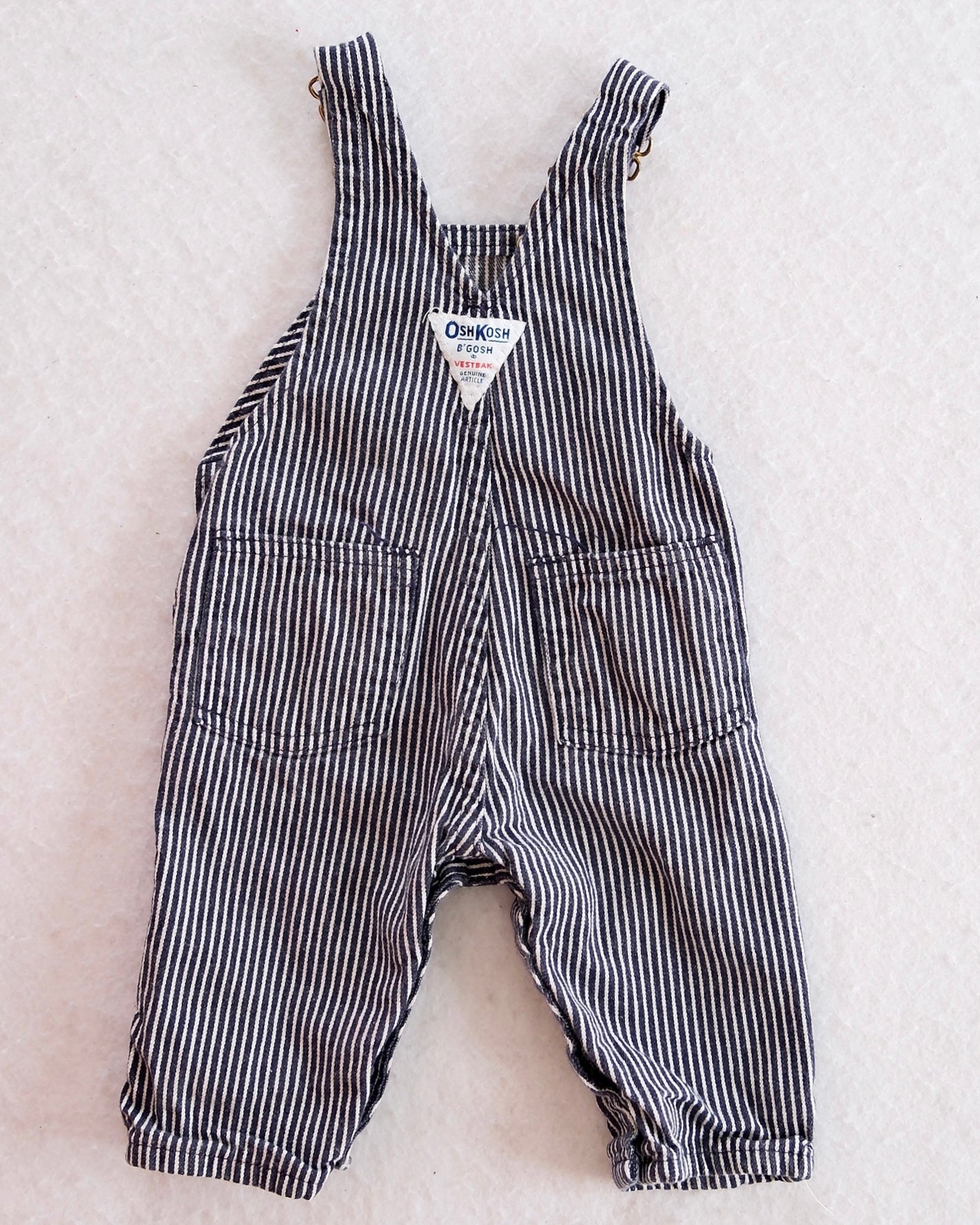 Vintage OshKosh B’gosh Navy & White Stripe Overalls: 3/6m