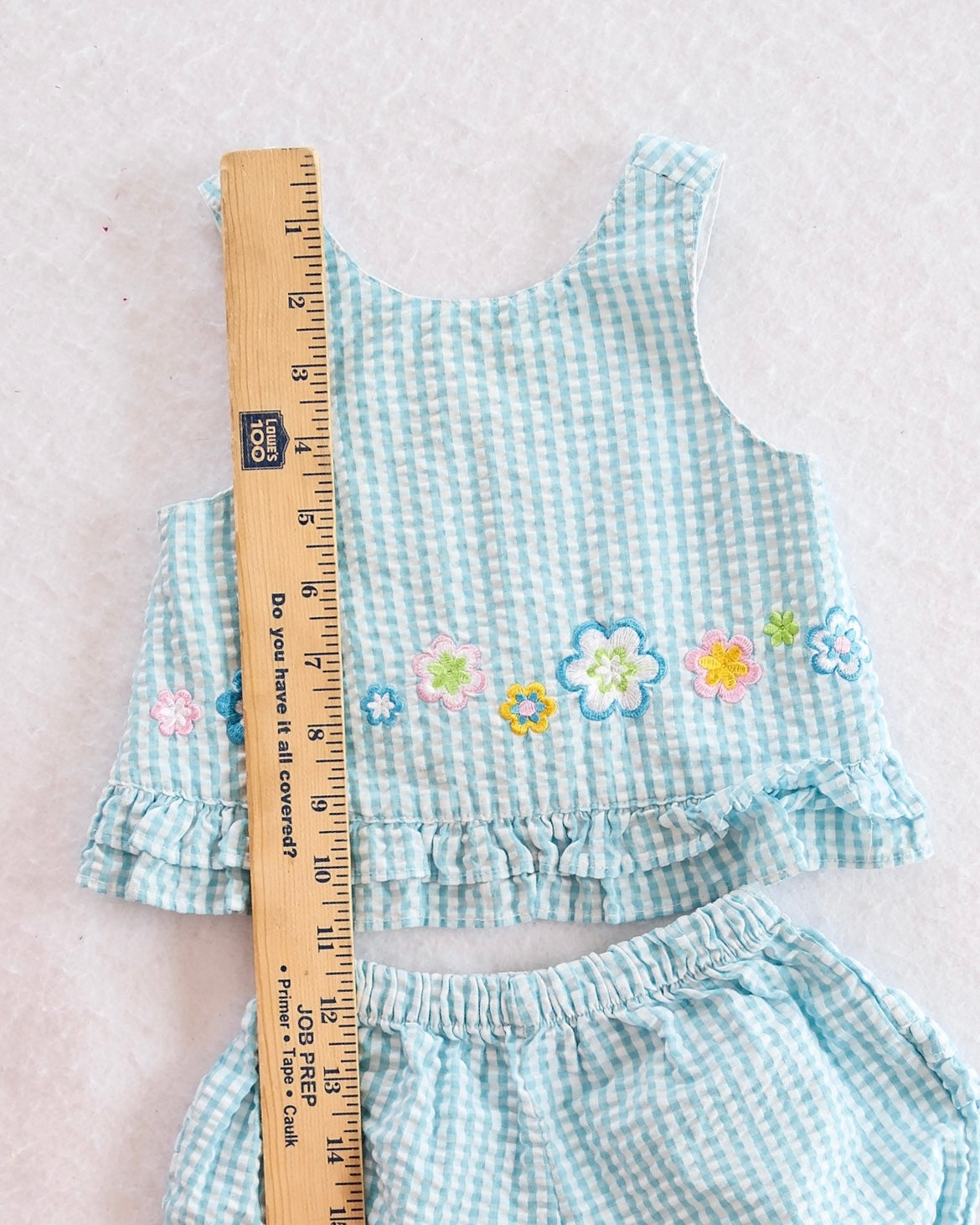 Y2K Cuddle Bear Light Blue Gingham Short Set: 6m+