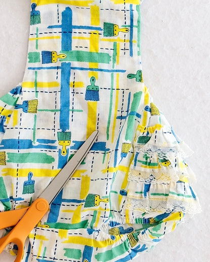 Vintage Lily Kids Baby Paintbrush Print Lace Ruffle Bum Sunsuit: 18m
