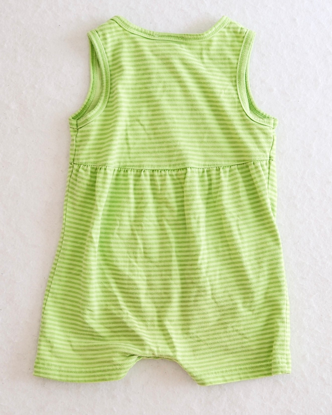 Vintage Simply Basic Green Stripe Tropical Flower Embroidered Baby Romper: 12m