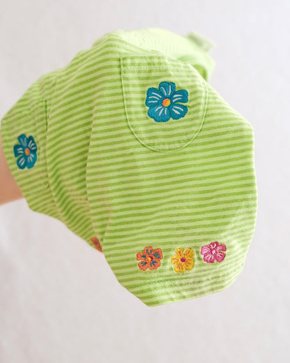 Vintage Simply Basic Green Stripe Tropical Flower Embroidered Baby Romper: 12m