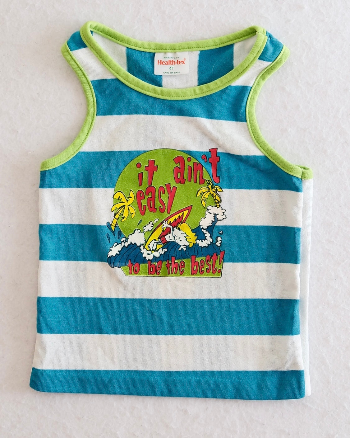 Vintage Healthtex Teal Stripe Toddler Surf Graphic Tank: 3T