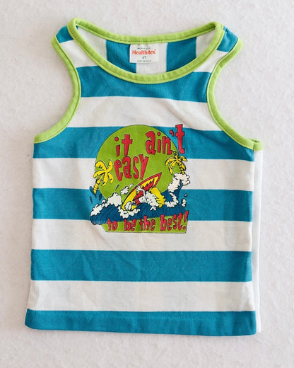 Vintage Healthtex Teal Stripe Toddler Surf Graphic Tank: 3T