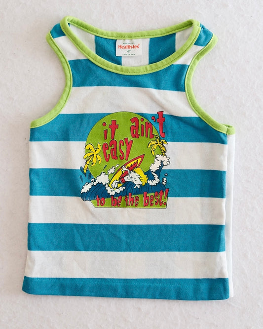 Vintage Healthtex Teal Stripe Toddler Surf Graphic Tank: 3T
