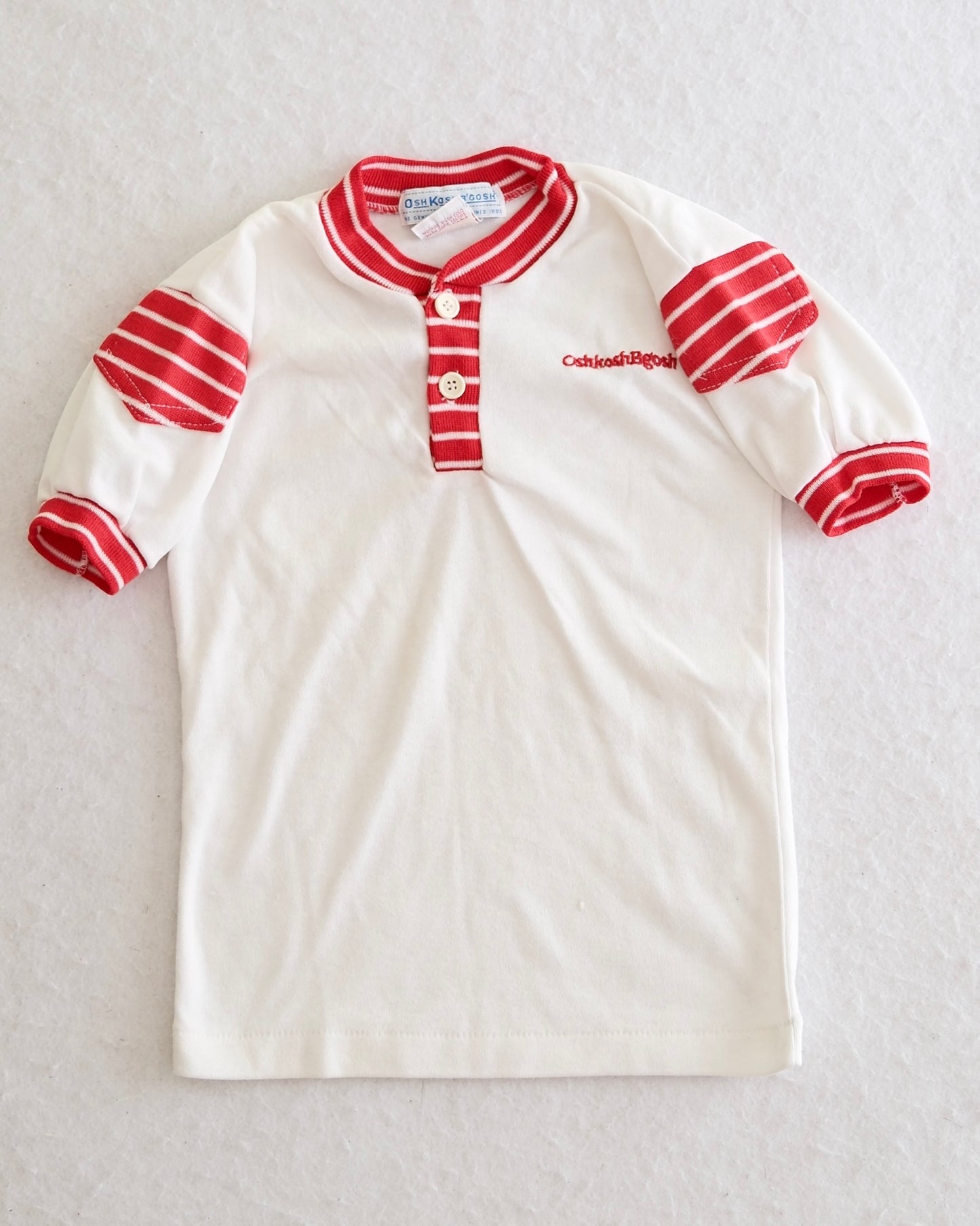 Vintage OshKosh B'Gosh Kids White and Red Stripe Henley Shirt: Size 5