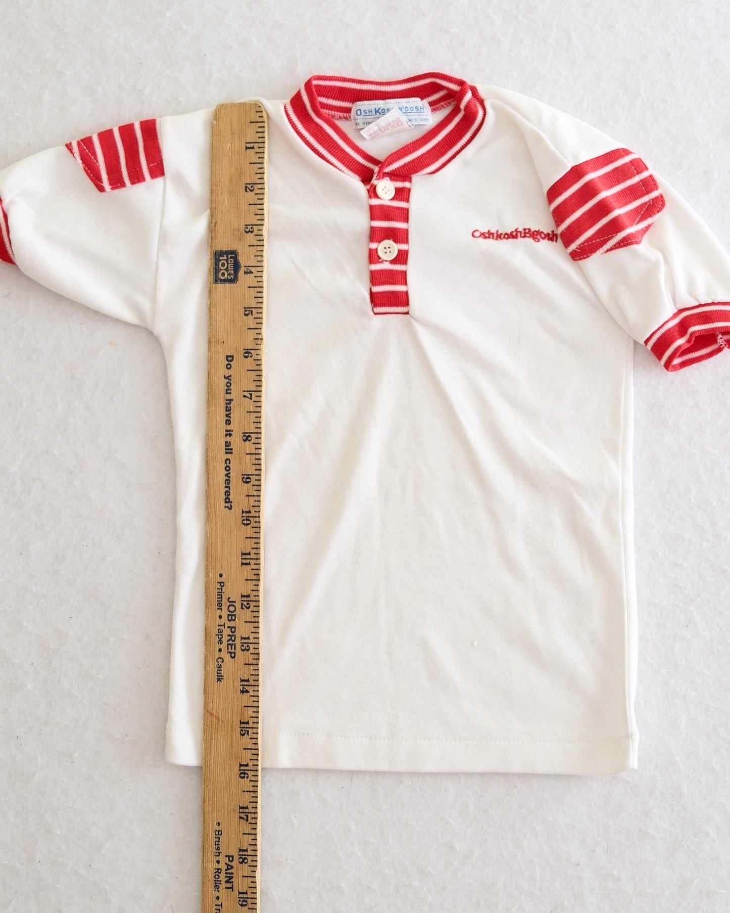 Vintage OshKosh B'Gosh Kids White and Red Stripe Henley Shirt: Size 5