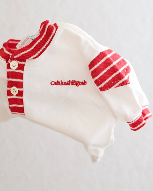Vintage OshKosh B'Gosh Kids White and Red Stripe Henley Shirt: Size 5