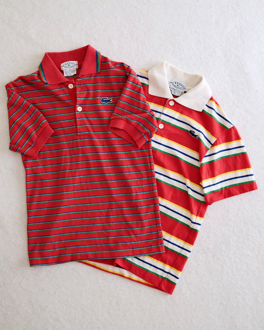 Vintage Izod Lacoste Kids Red Multicolor Stripe Polo Bundle: 12y/8y fit