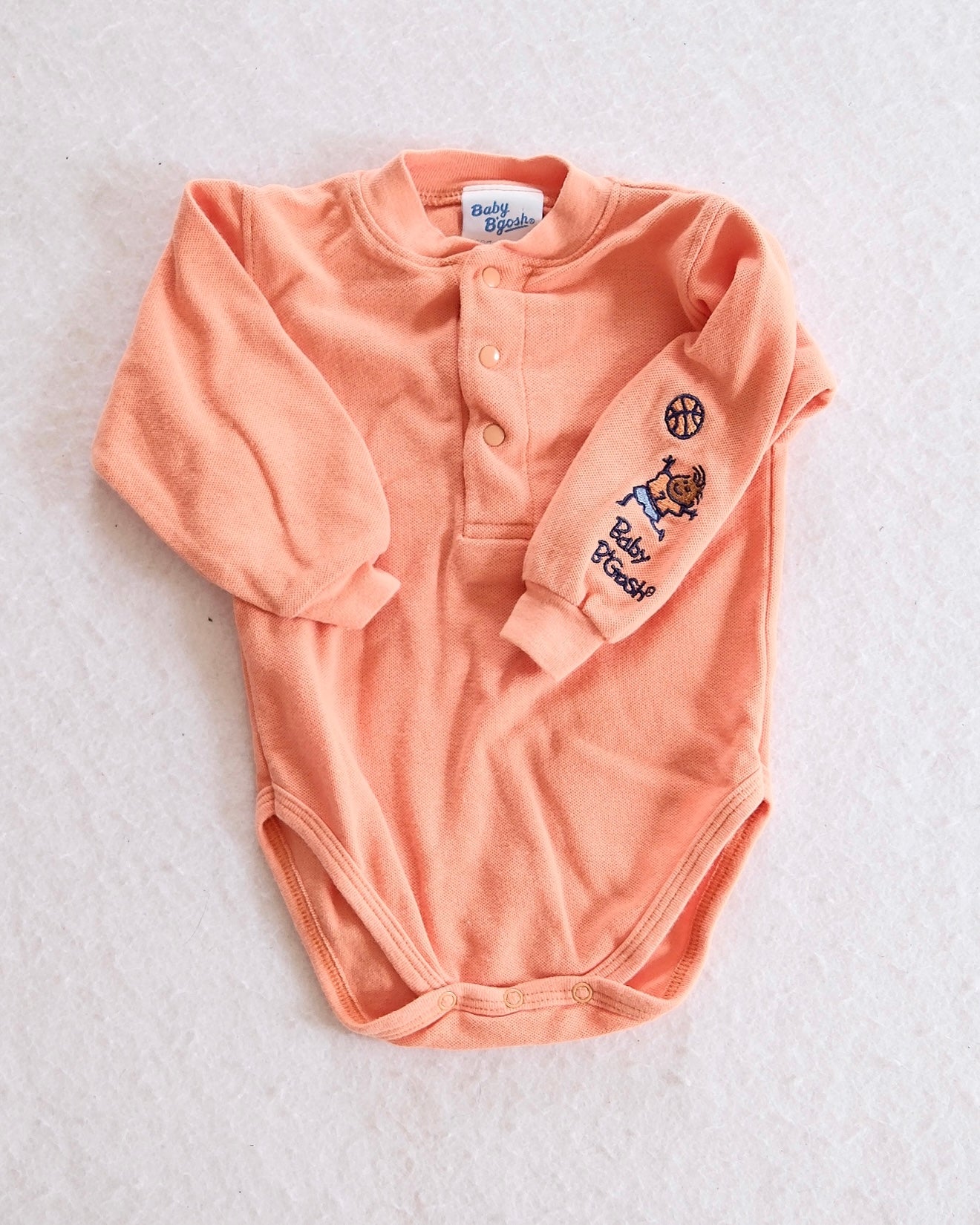 Vintage OshKosh Baby B'gosh Embroidered Basketball Boy Henley Bodysuit: 6m
