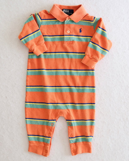Y2K Polo Ralph Lauren Baby Striped Long Sleeve Jumpsuit Romper: Size 12 Months