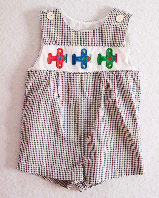 Vintage Samara Smocked Airplane Baby Romper: 24m - Yellow Clover Vintage Kids Clothes