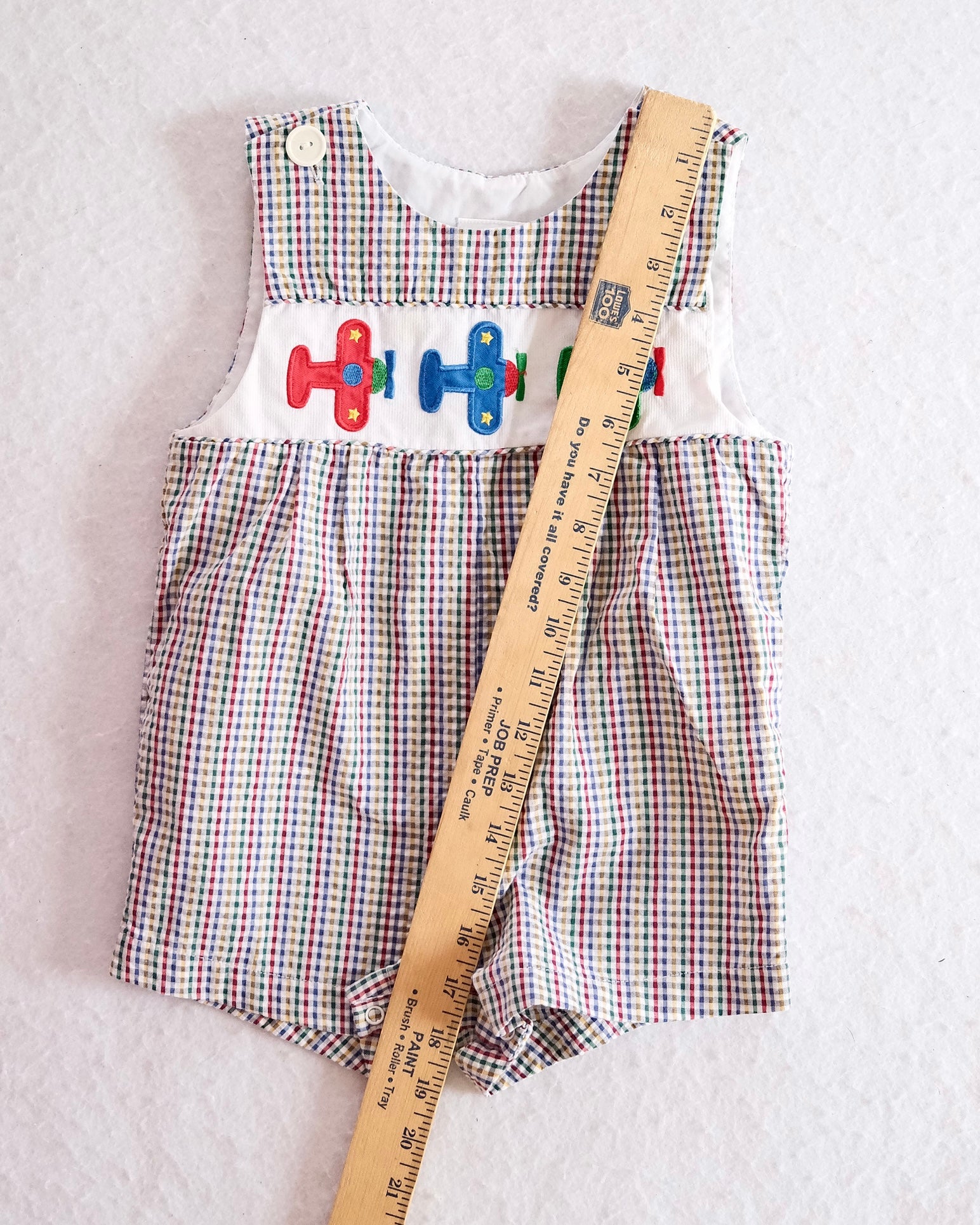 Vintage Samara Smocked Airplane Baby Romper: 24m - Yellow Clover Vintage Kids Clothes