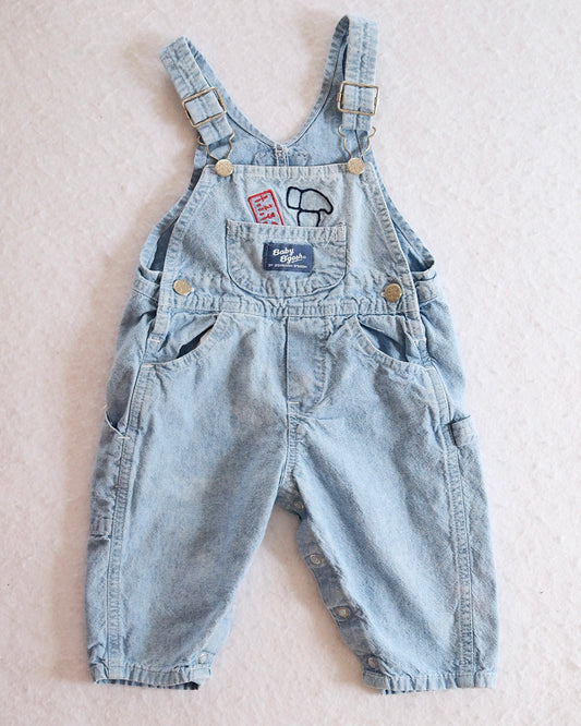Vintage OshKosh Baby B’Gosh Light Wash Tool Embroidered Denim Overalls: 18m? - Yellow Clover Vintage Kids Clothes