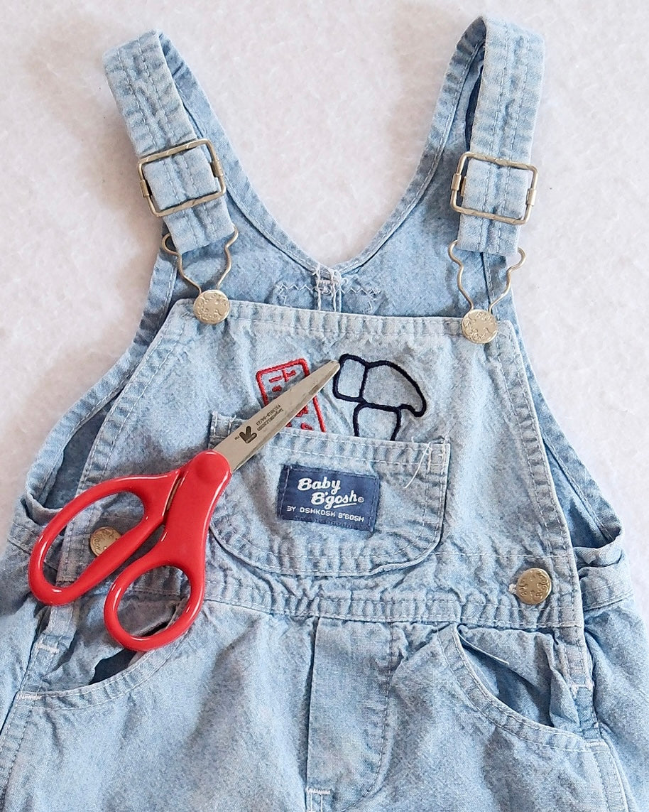 Vintage OshKosh Baby B’Gosh Light Wash Tool Embroidered Denim Overalls: 18m? - Yellow Clover Vintage Kids Clothes