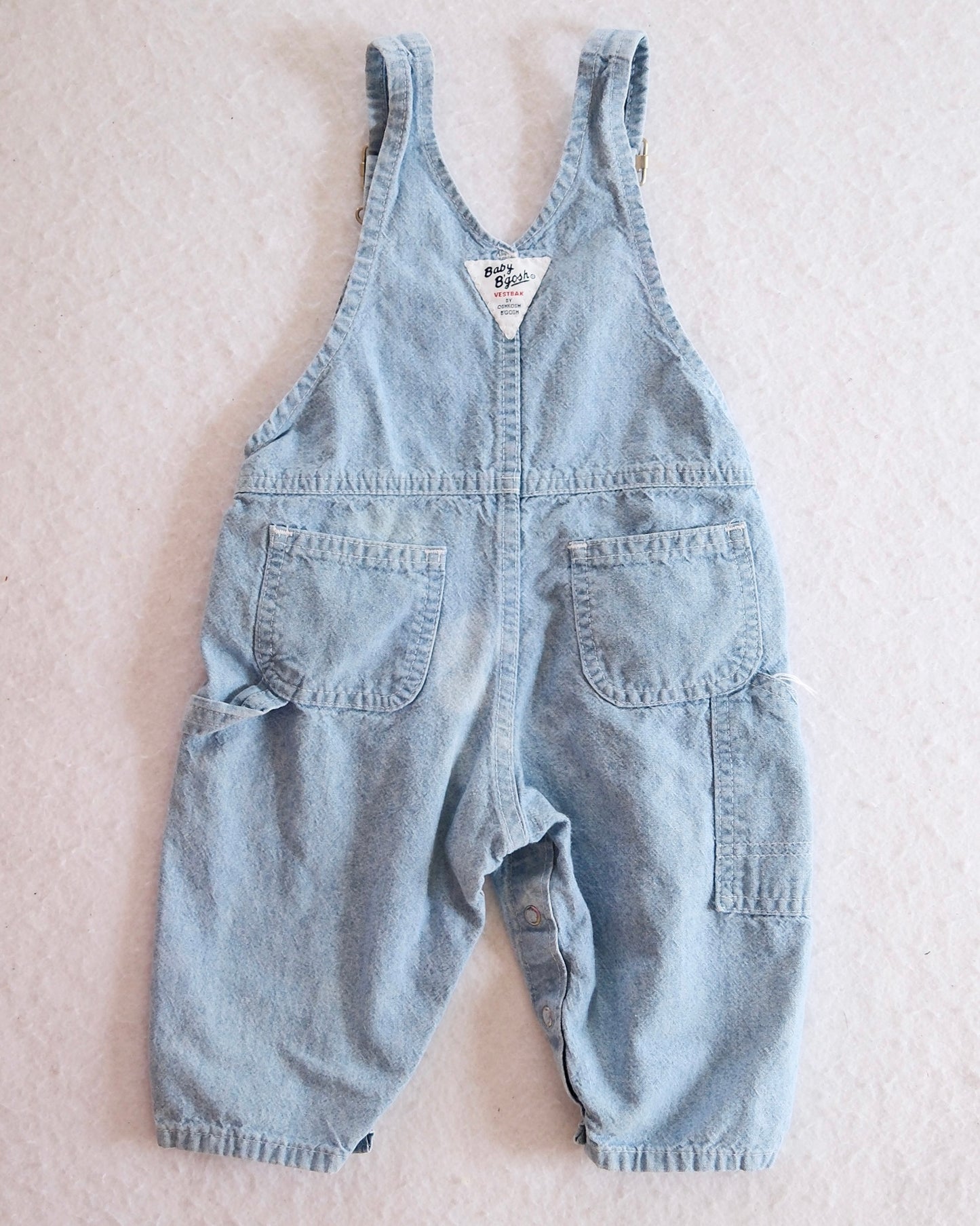 Vintage OshKosh Baby B’Gosh Light Wash Tool Embroidered Denim Overalls: 18m? - Yellow Clover Vintage Kids Clothes