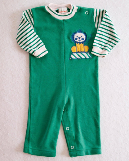 Vintage Healthtex Green Lion Playsuit Romper: 12m - Yellow Clover Vintage Kids Clothes