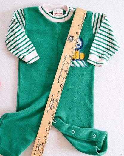 Vintage Healthtex Green Lion Playsuit Romper: 12m - Yellow Clover Vintage Kids Clothes
