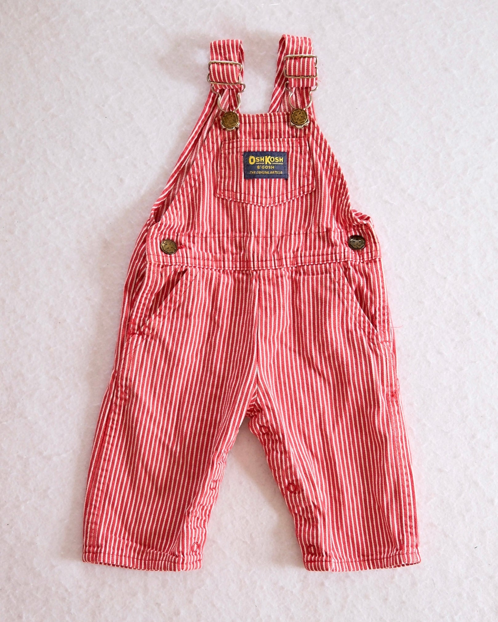 Vintage OshKosh B’Gosh Red & White Stripe Baby Overalls: 6/9 Months - Yellow Clover Vintage Kids Clothes