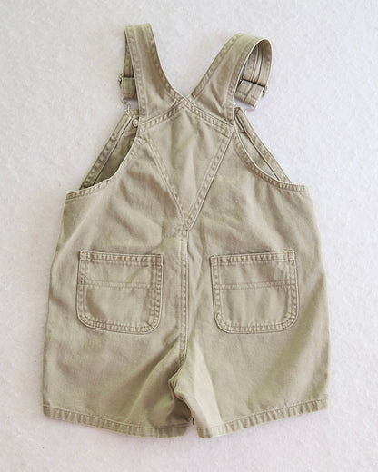 Vintage Baby Gap Khaki Flag Patch Toddler Short Overalls: Size 18-24 Months
