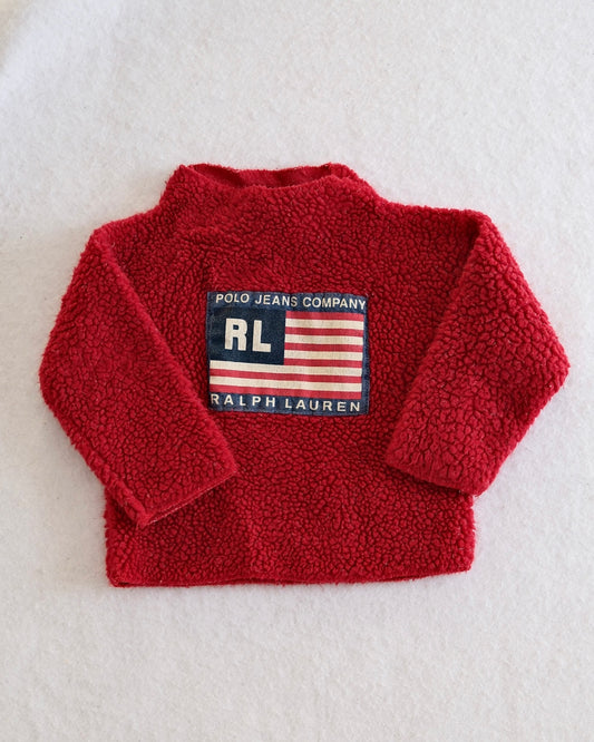 Vintage Polo Jeans Co. Red Sherpa Flag Pullover: 3-6m