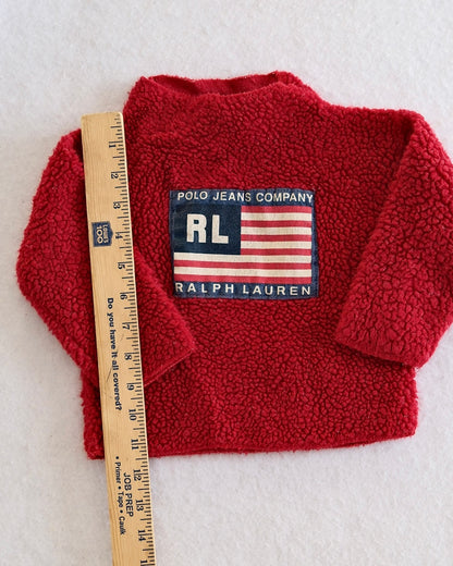 Vintage Polo Jeans Co. Red Sherpa Flag Pullover: 3-6m