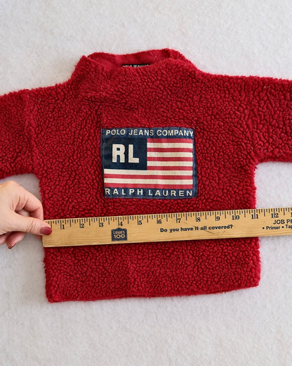 Vintage Polo Jeans Co. Red Sherpa Flag Pullover: 3-6m