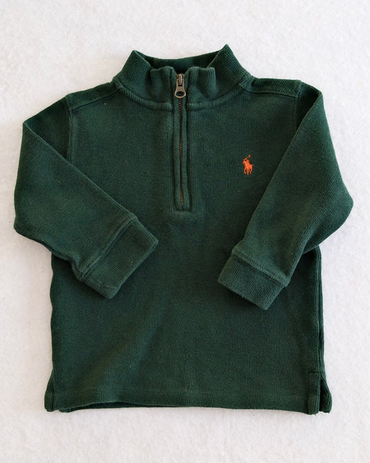 Y2K Polo Ralph Lauren Forest Green Ribbed Quarter Zip: 18m