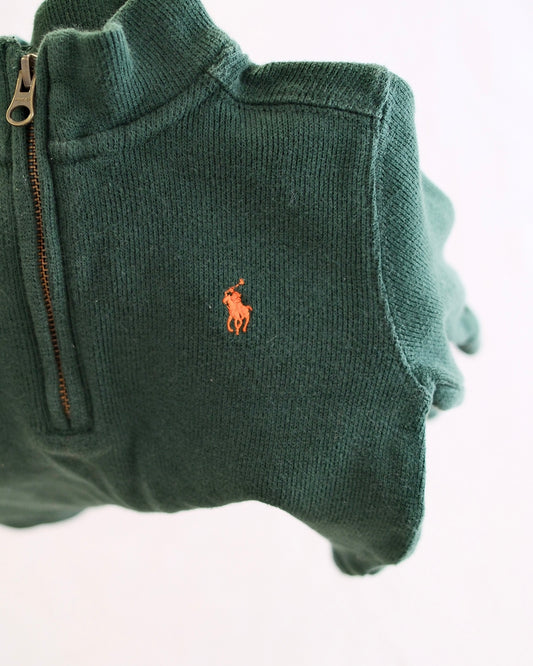 Y2K Polo Ralph Lauren Forest Green Ribbed Quarter Zip: 18m