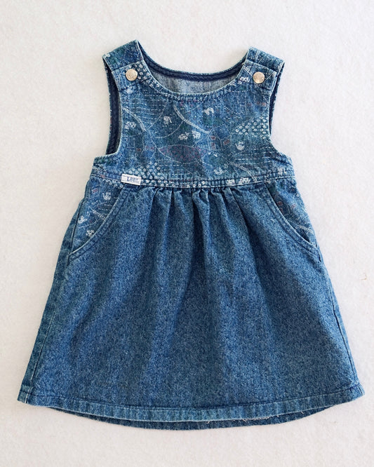 Vintage Lee Toddler Farm Print Denim Dress: Size 4T/2T length