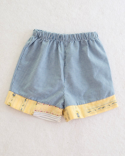 Y2K Blueberi Boulevard Toddler Girls Blue Gingham Patchwork Shorts: Size 4T