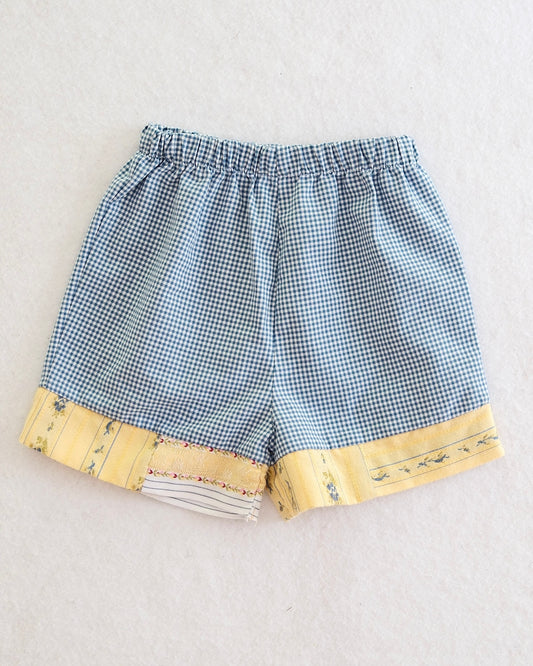 Y2K Blueberi Boulevard Toddler Girls Blue Gingham Patchwork Shorts: Size 4T