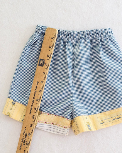 Y2K Blueberi Boulevard Toddler Girls Blue Gingham Patchwork Shorts: Size 4T
