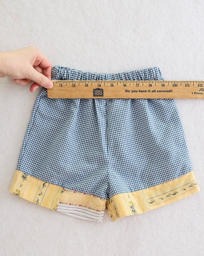 Y2K Blueberi Boulevard Toddler Girls Blue Gingham Patchwork Shorts: Size 4T