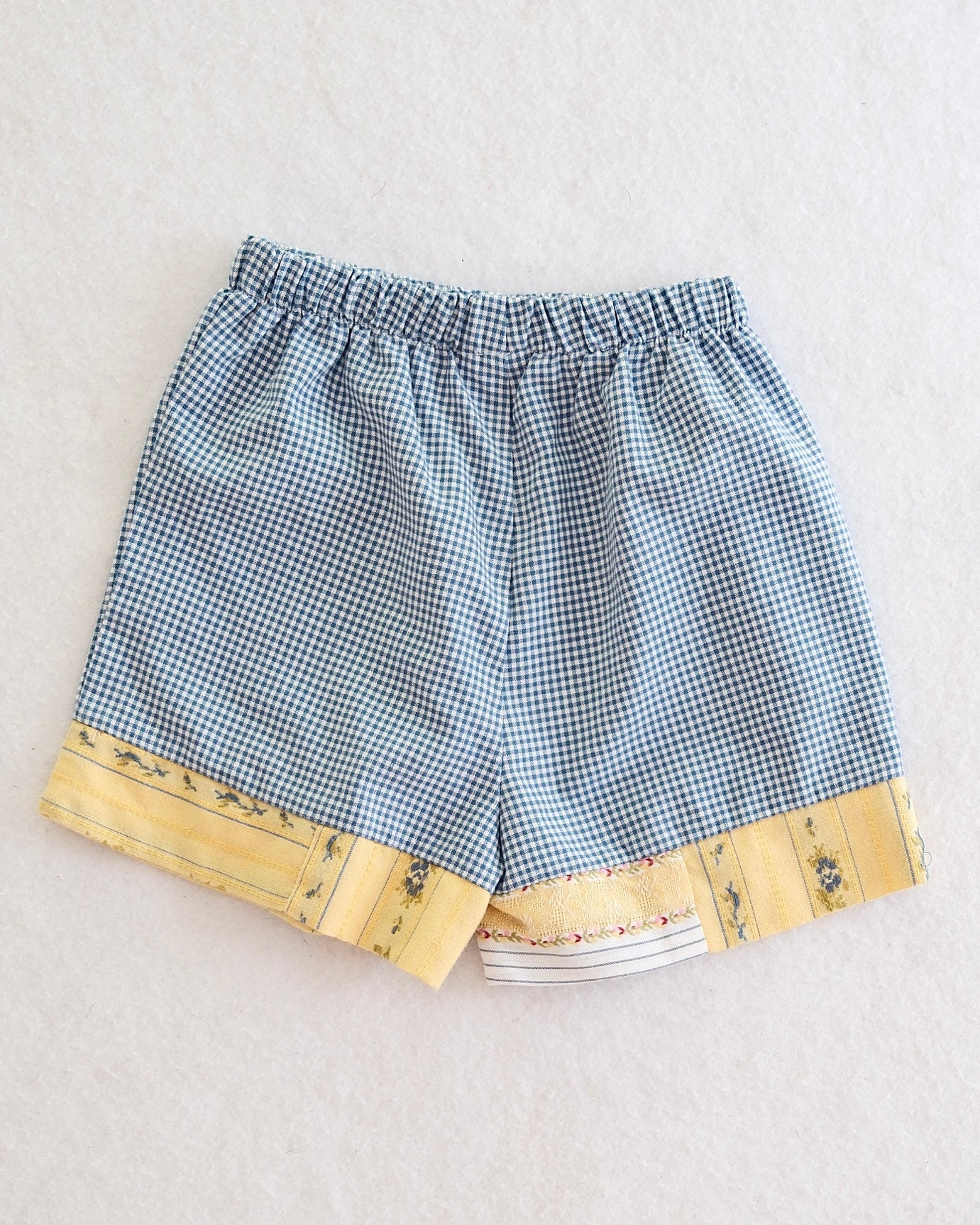 Y2K Blueberi Boulevard Toddler Girls Blue Gingham Patchwork Shorts: Size 4T