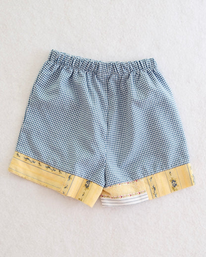Y2K Blueberi Boulevard Toddler Girls Blue Gingham Patchwork Shorts: Size 4T