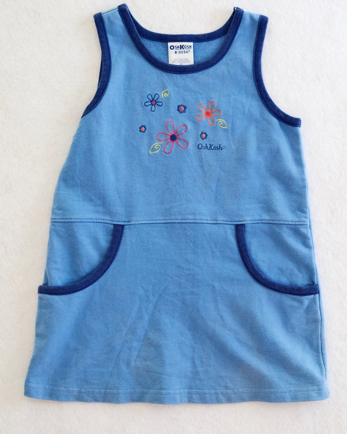 Vintage OshKosh B'Gosh Toddler Blue Embroidered Flower Dress: Size 3T
