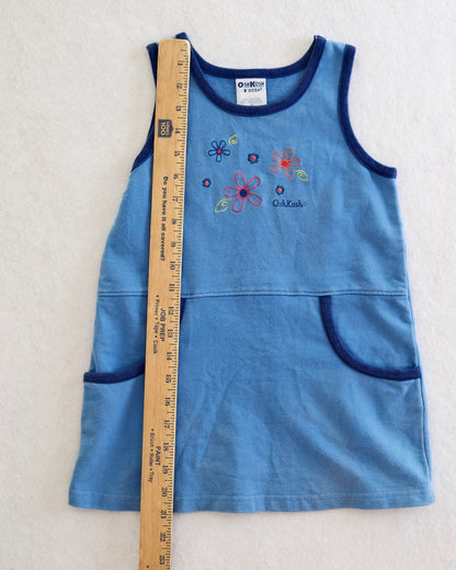 Vintage OshKosh B'Gosh Toddler Blue Embroidered Flower Dress: Size 3T
