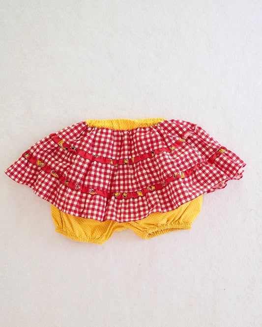 Vintage Toddler Red Gingham Chicken Ruffle Bloomer Skirt: Size 4T