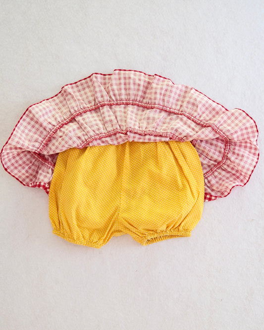 Vintage Toddler Red Gingham Chicken Ruffle Bloomer Skirt: Size 4T