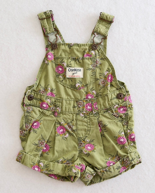 2010s OshKosh Baby Green Floral Shortalls: Size 12 Months