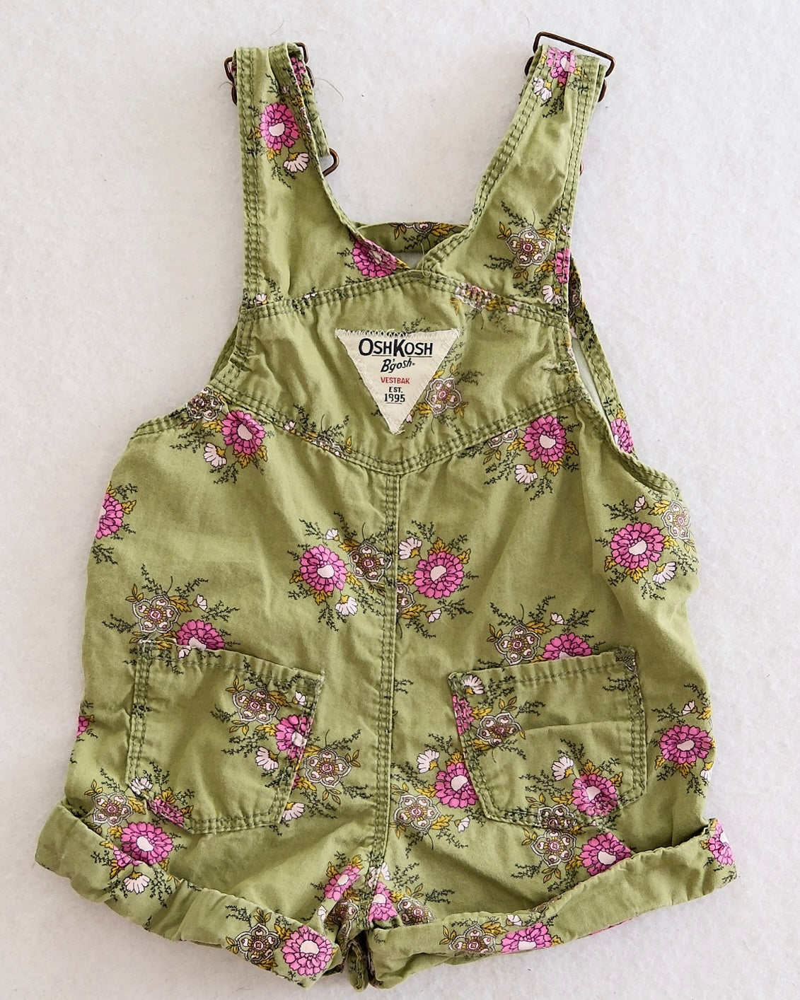 2010s OshKosh Baby Green Floral Shortalls: Size 12 Months