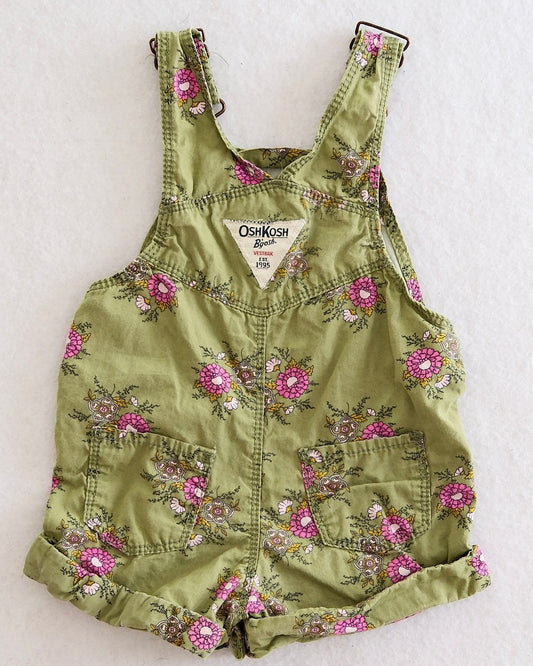 2010s OshKosh Baby Green Floral Shortalls: Size 12 Months