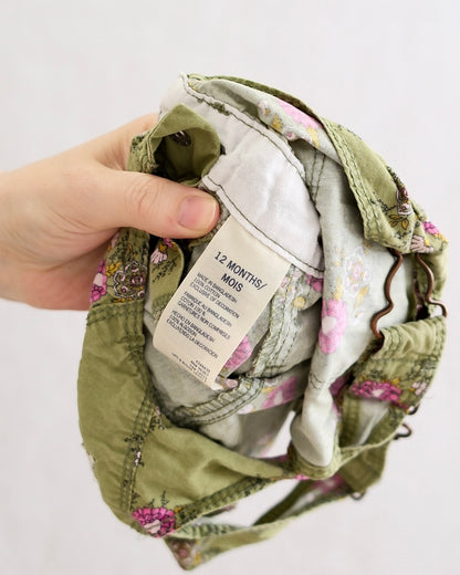2010s OshKosh Baby Green Floral Shortalls: Size 12 Months