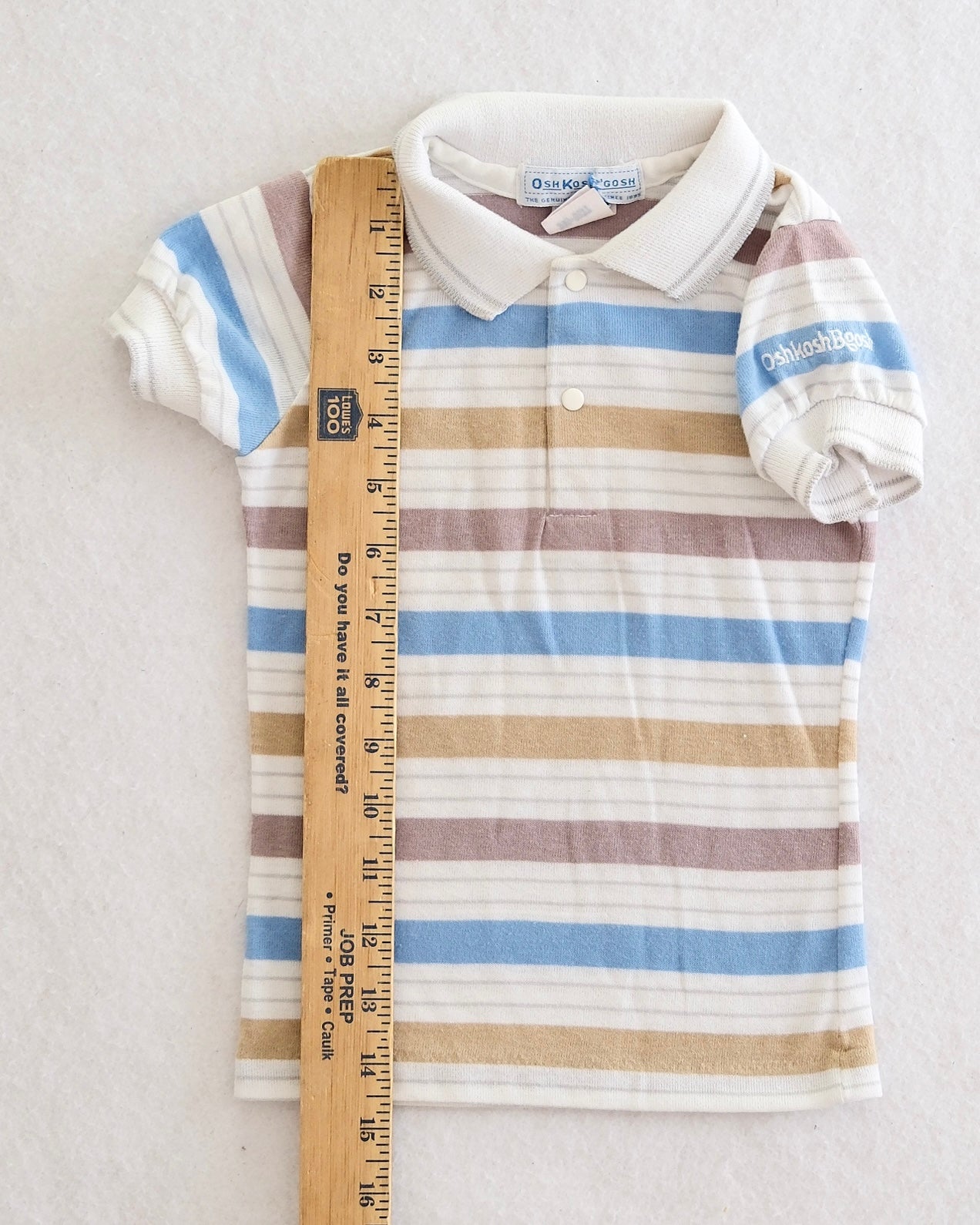 Vintage OshKosh B'Gosh Toddler Light Blue + Tan Stripe Polo Shirt: Size 2T