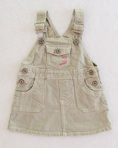 Y2K OshKosh B'Gosh Baby Green Stripe Overall Dress: Size 12 Months