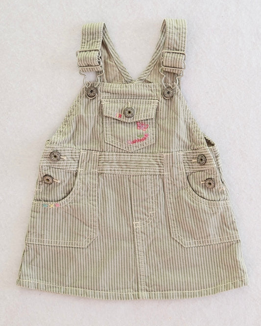 Y2K OshKosh B'Gosh Baby Green Stripe Overall Dress: Size 12 Months